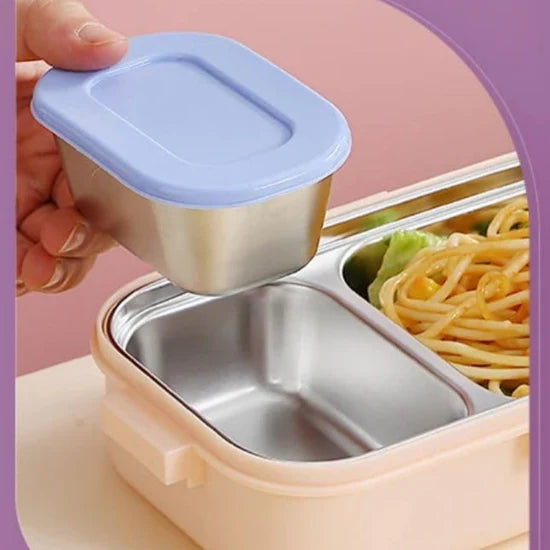 Bento Stainless Steel Lunch Box 2 Grids with Spoon Container