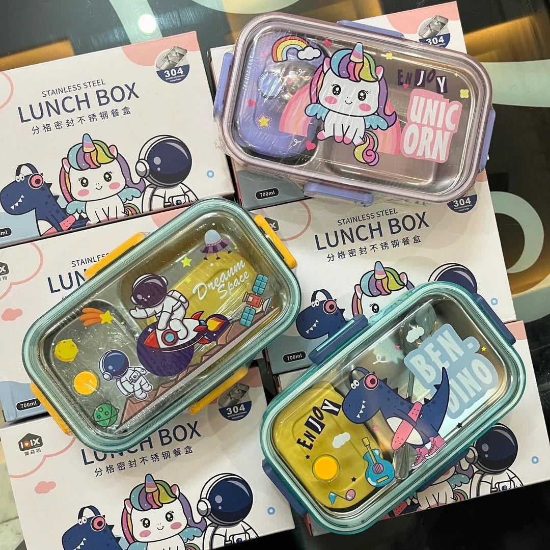 Bento Stainless Steel Lunch Box 2 Grids with Spoon Container