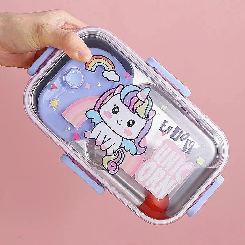 Bento Stainless Steel Lunch Box 2 Grids with Spoon Container