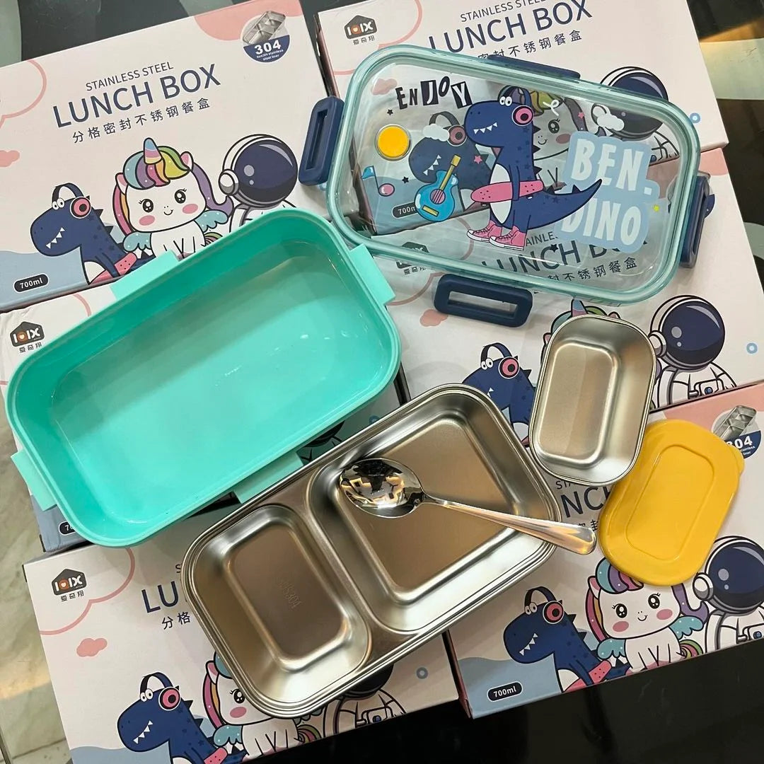 Bento Stainless Steel Lunch Box 2 Grids with Spoon Container