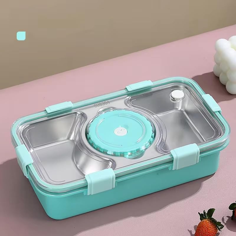 Bento 3 Compartment Stainless Steel Lunch Box with Bowl