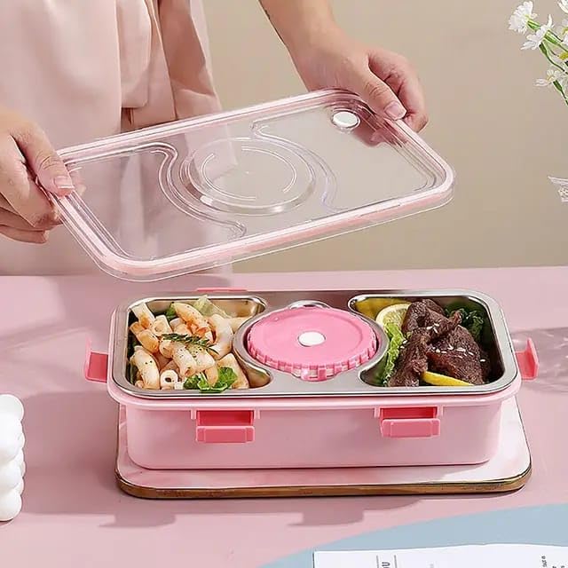 Bento 3 Compartment Stainless Steel Lunch Box with Bowl