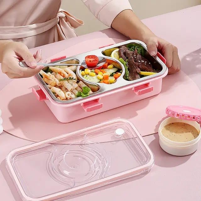 Bento 3 Compartment Stainless Steel Lunch Box with Bowl