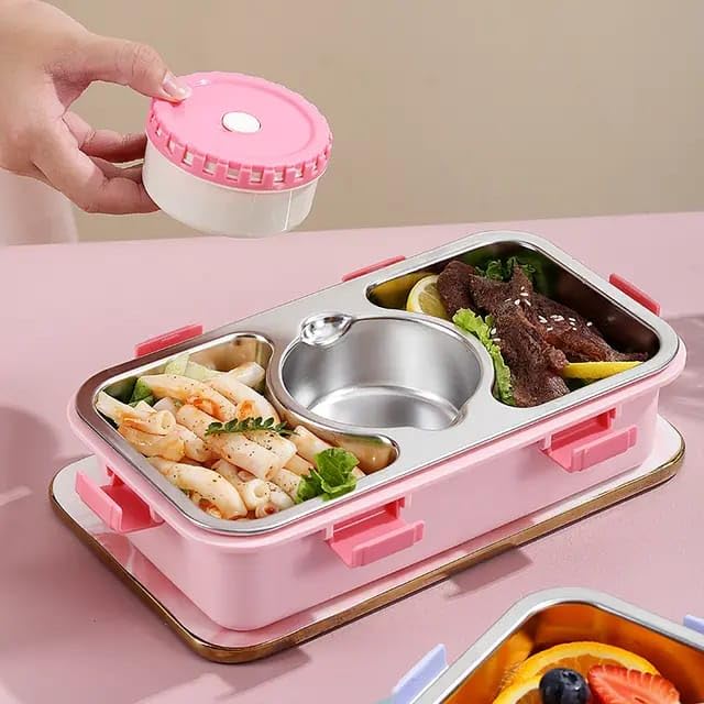 Bento 3 Compartment Stainless Steel Lunch Box with Bowl