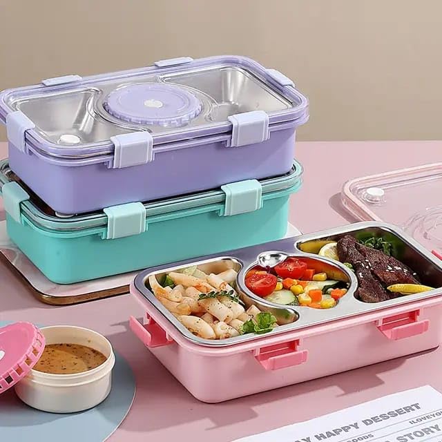 Bento 3 Compartment Stainless Steel Lunch Box with Bowl