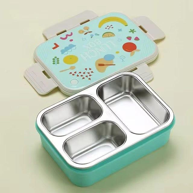 Fruits Printed Stainless Steel Lunch Box 3 Grids with Spoon
