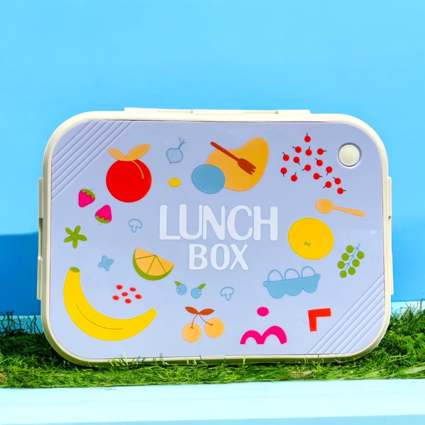 Fruits Printed Stainless Steel Lunch Box 3 Grids with Spoon