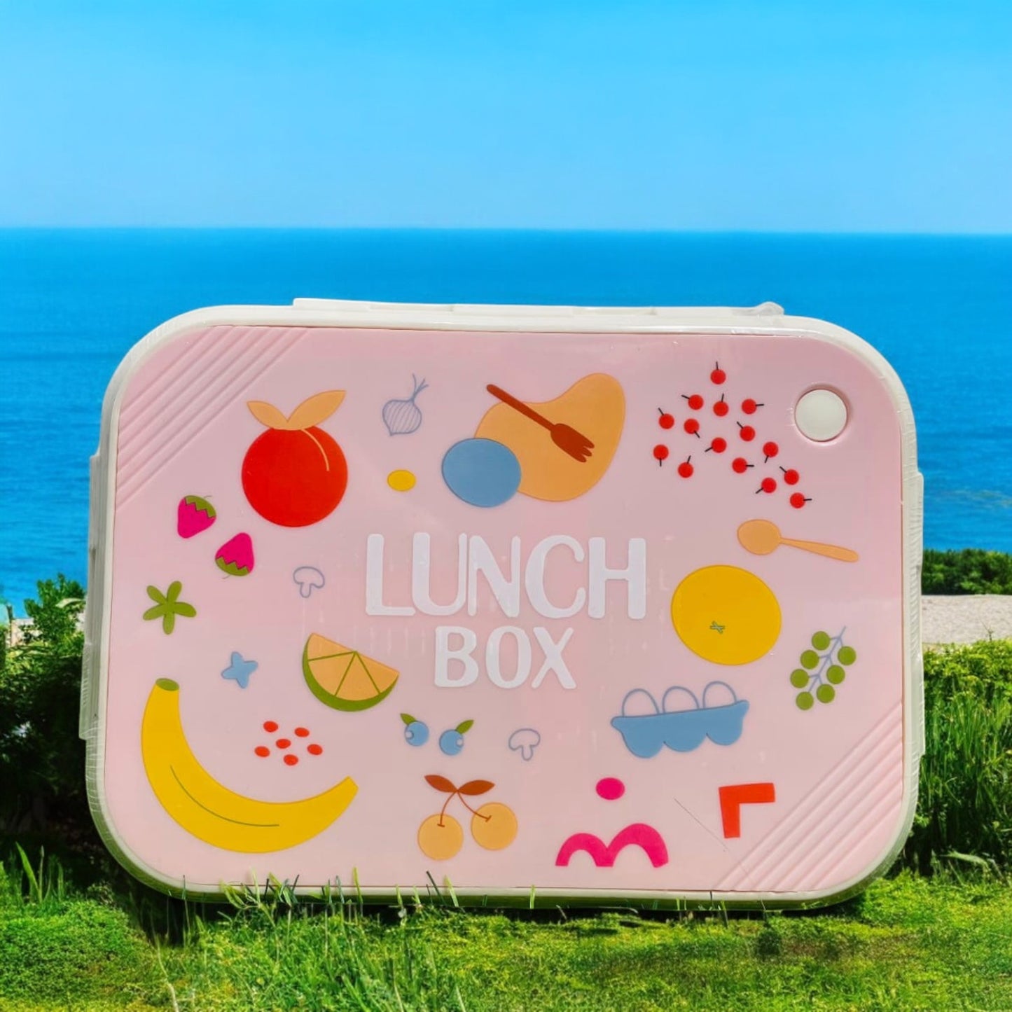 Fruits Printed Stainless Steel Lunch Box 3 Grids with Spoon