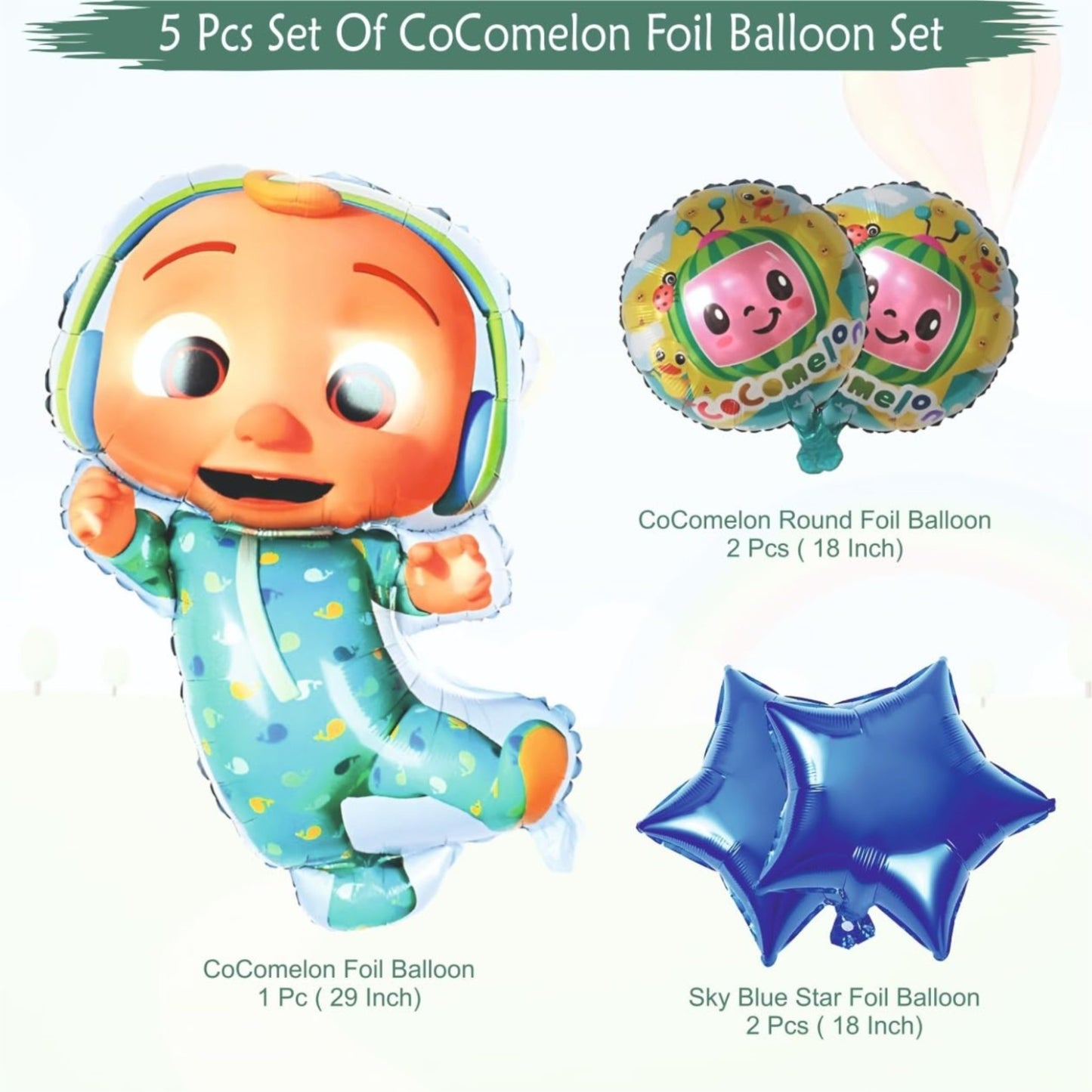 Cocomelon Foil Balloon Set 5 Pieces Kids Birthday Decoration