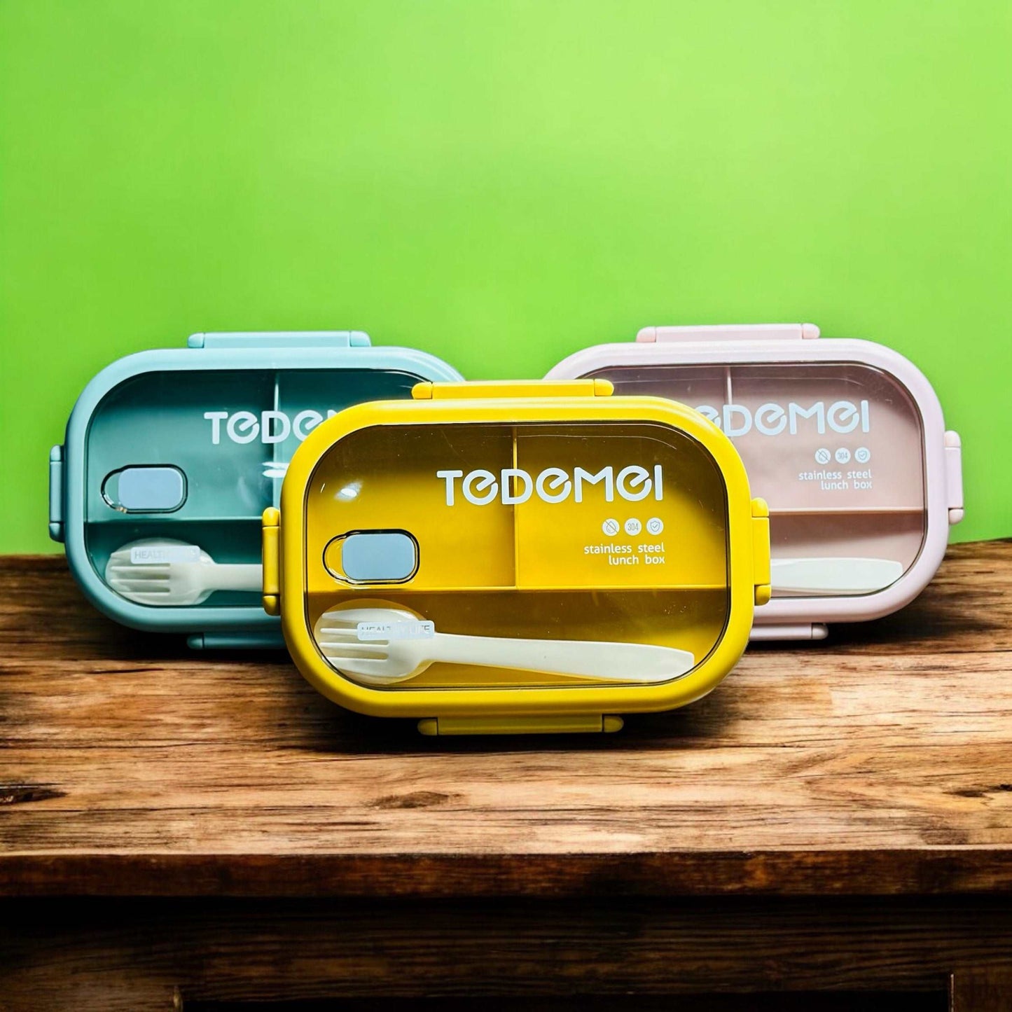 TEDEMEI-Two Compartments Tiffins || Stainless Steel || With Cutlery Inside