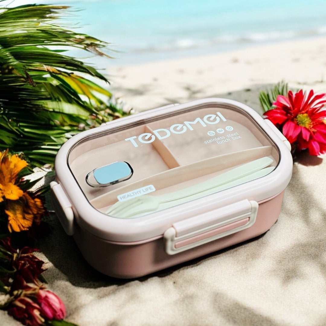 TEDEMEI-Two Compartments Tiffins || Stainless Steel || With Cutlery Inside