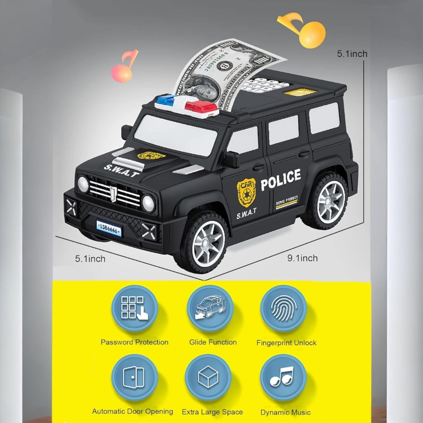Police Car Electronic Money Box with Password Unlock