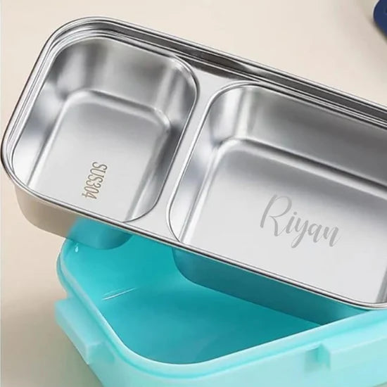 Bento Stainless Steel Lunch Box 2 Grids with Spoon Container