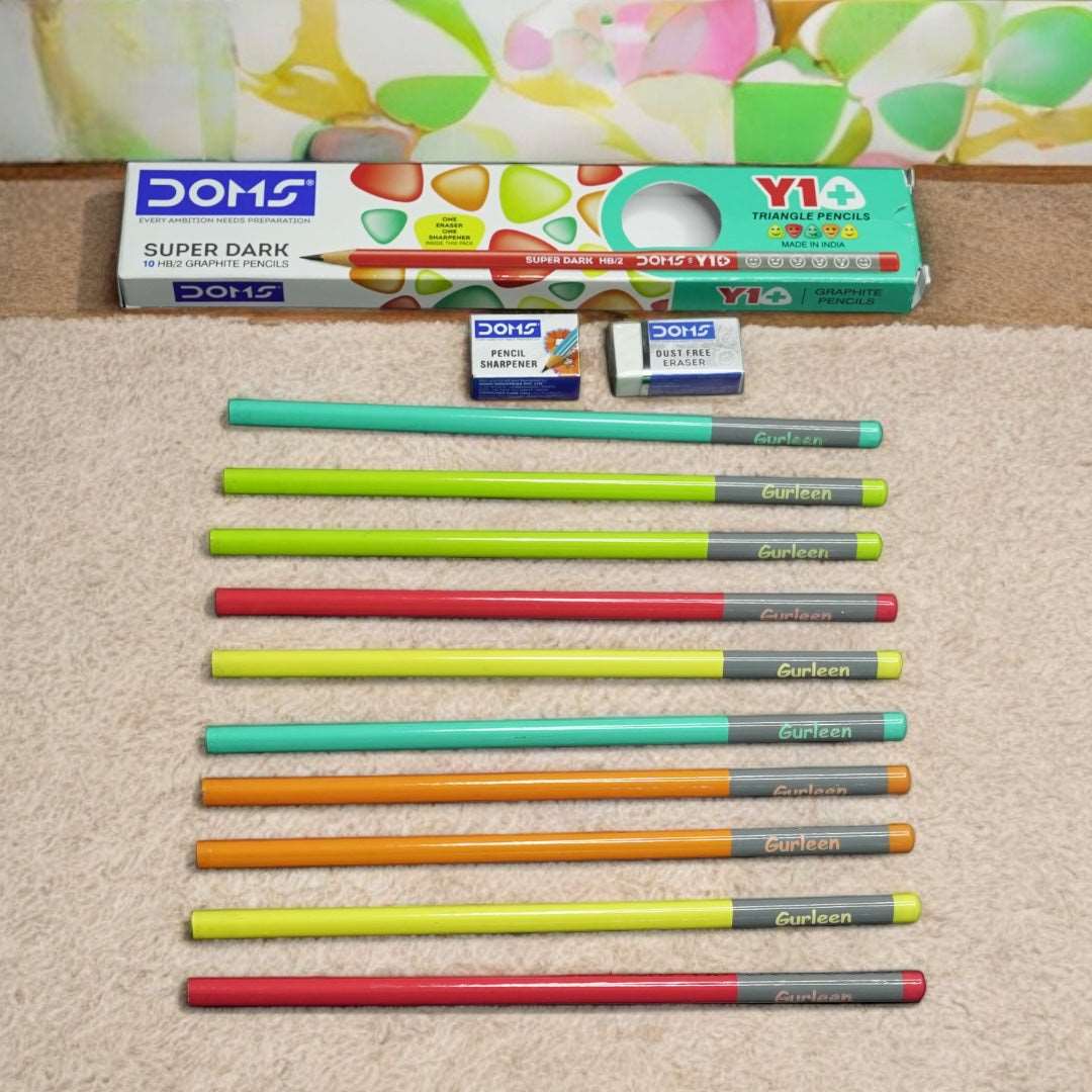 Doms Customised Pencils - Pack of 10 with Sharpener Eraser