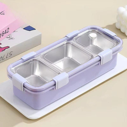 Stylish Stainless Steel Bento Lunch Box 3 Grids with Spoon