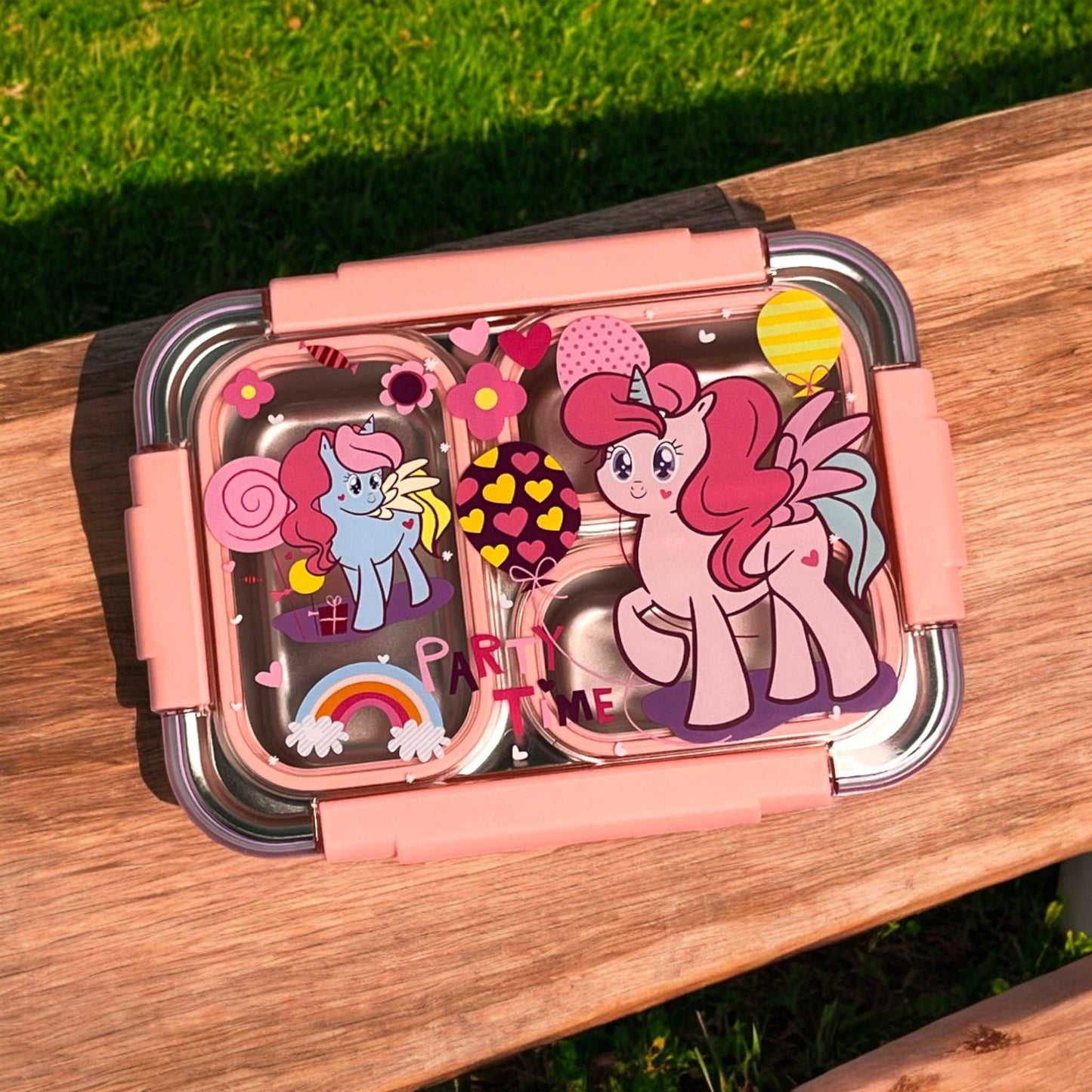 Stainless Steel Bento Lunch Box Transparent- 710 ml, 3 Grids