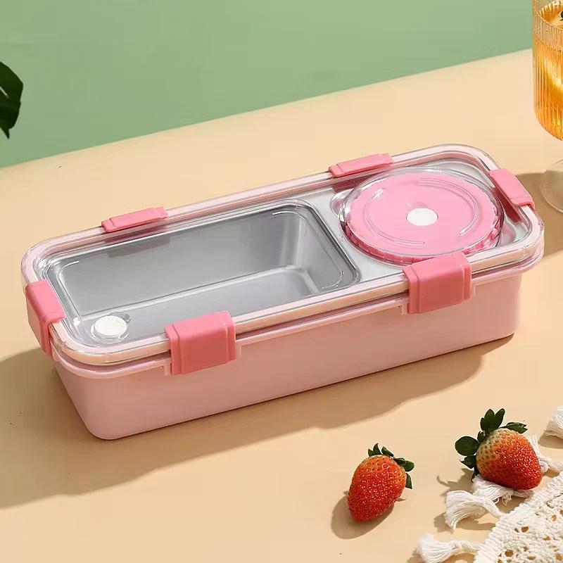 Sleek Stainless Steel Bento Lunch Box with Spoon and Bowl