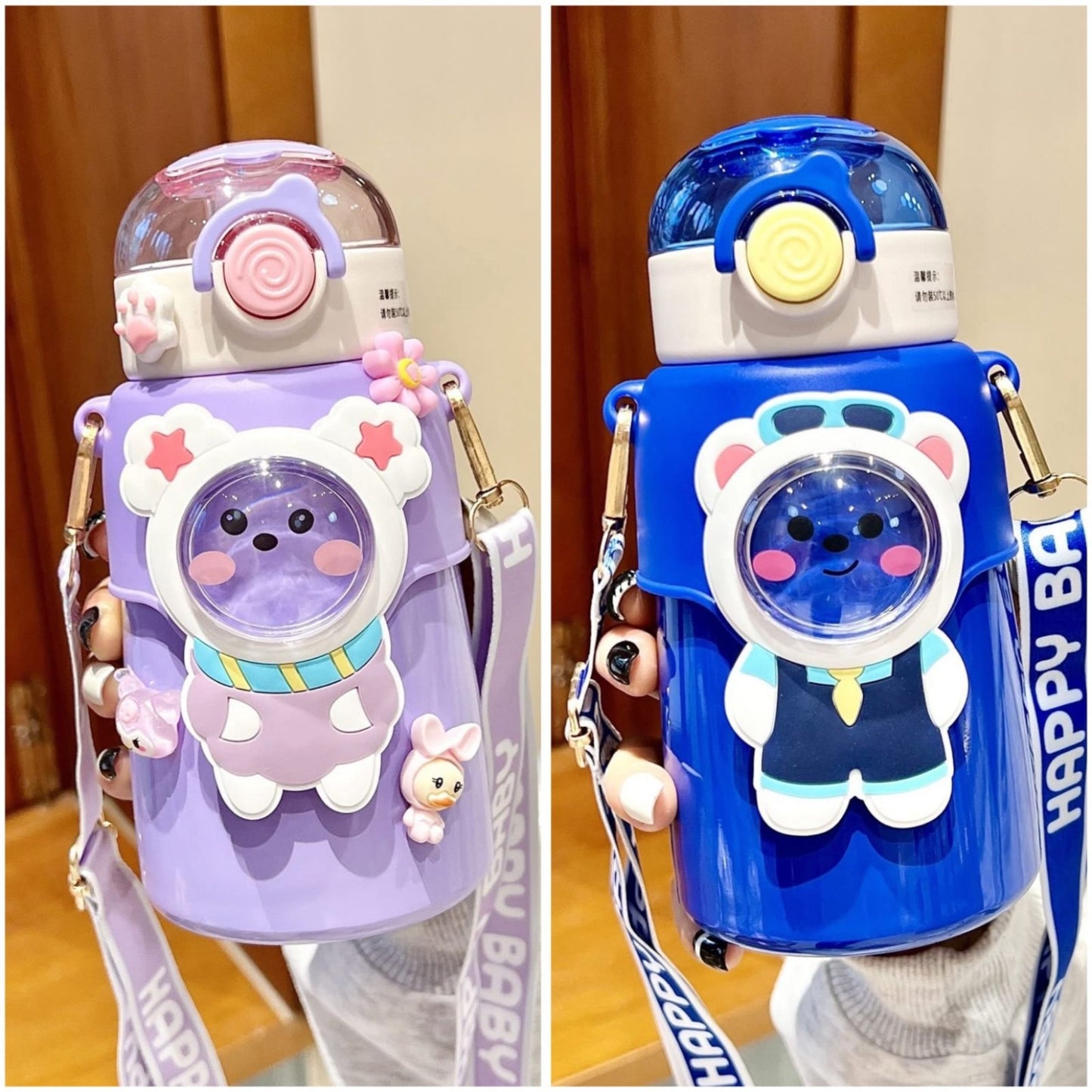 Cartoon Water Sipper for Kids Stainless Steel Insulated 550ml