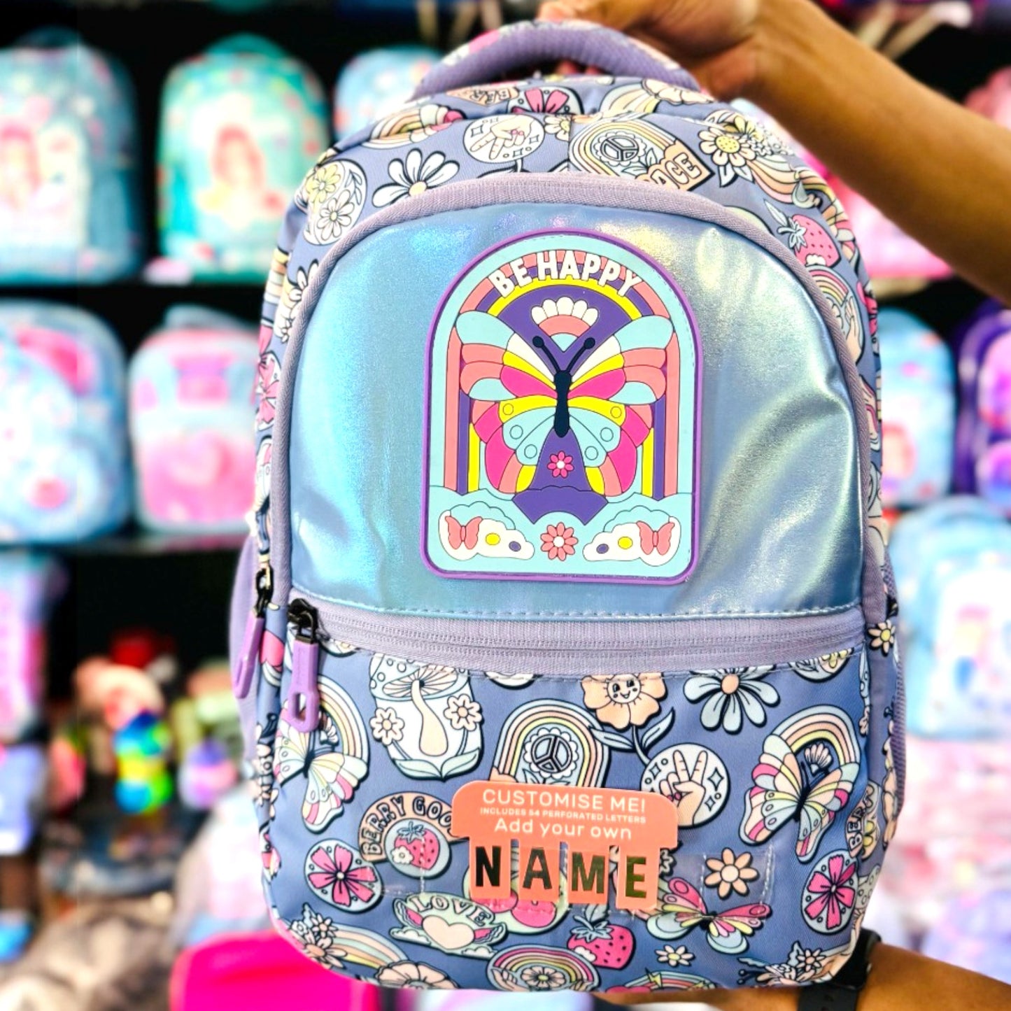 Butterfly School Backpack for Girls 17 inches with Name Badge