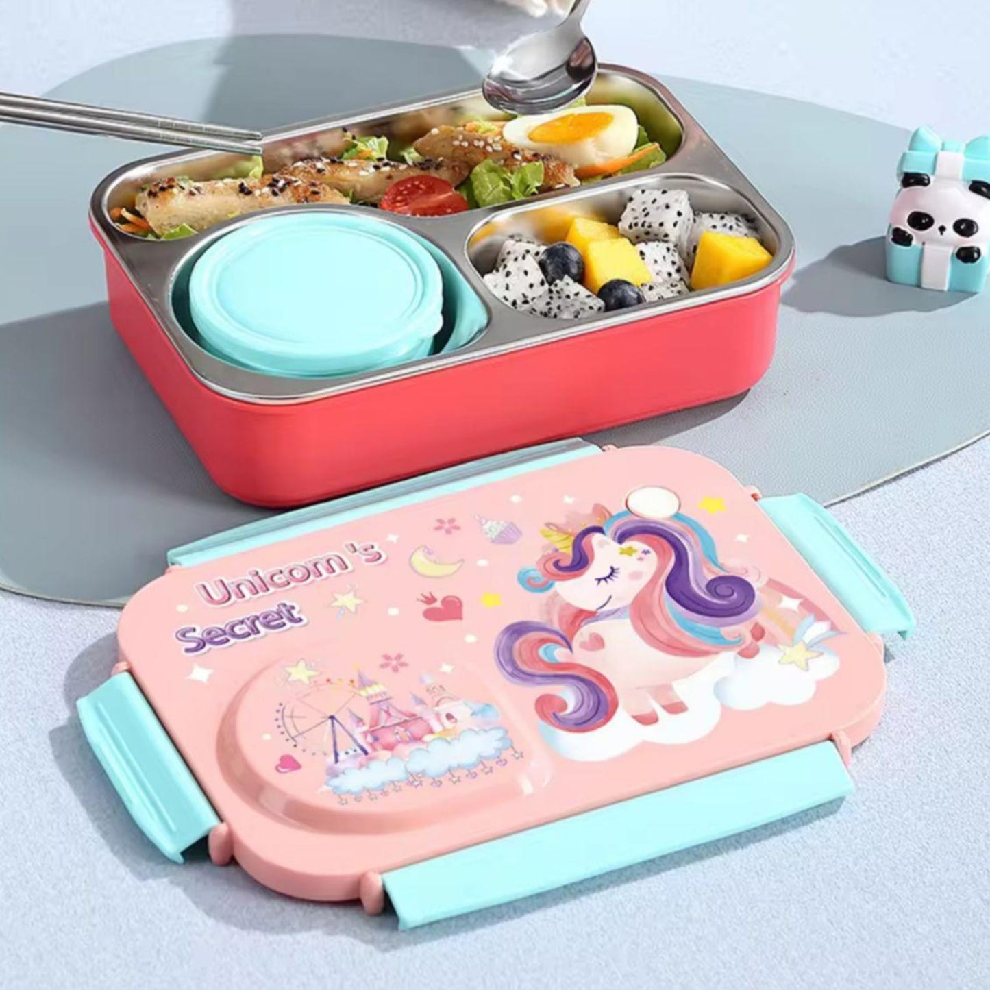 Leakproof 3 Grids Stainless Steel Lunch Box for Kids with Bowl