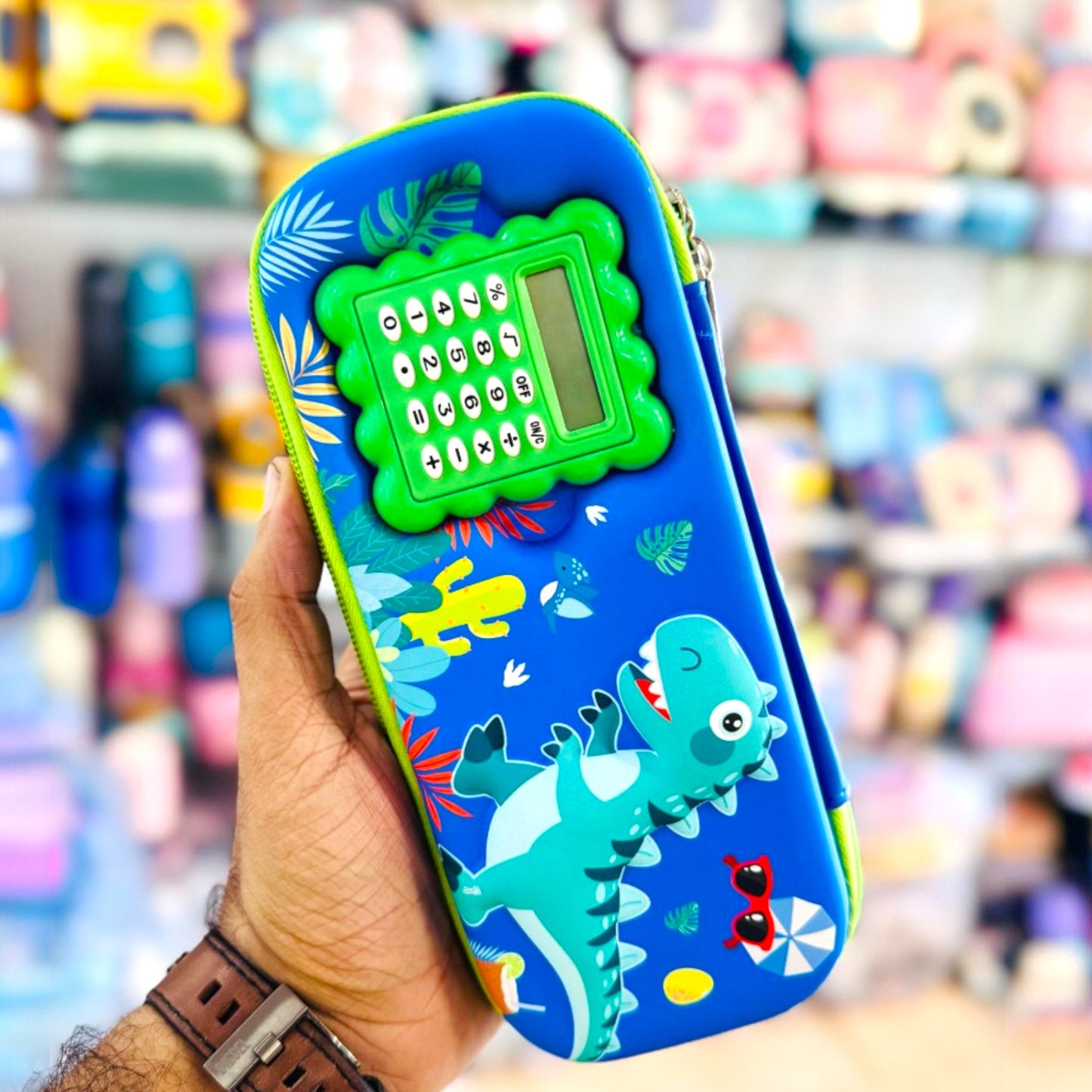 Dino Pencil Pouch with Calculator for Kids School Stationary