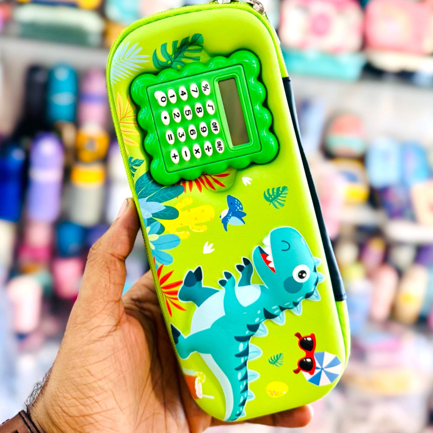 Dino Pencil Pouch with Calculator for Kids School Stationary