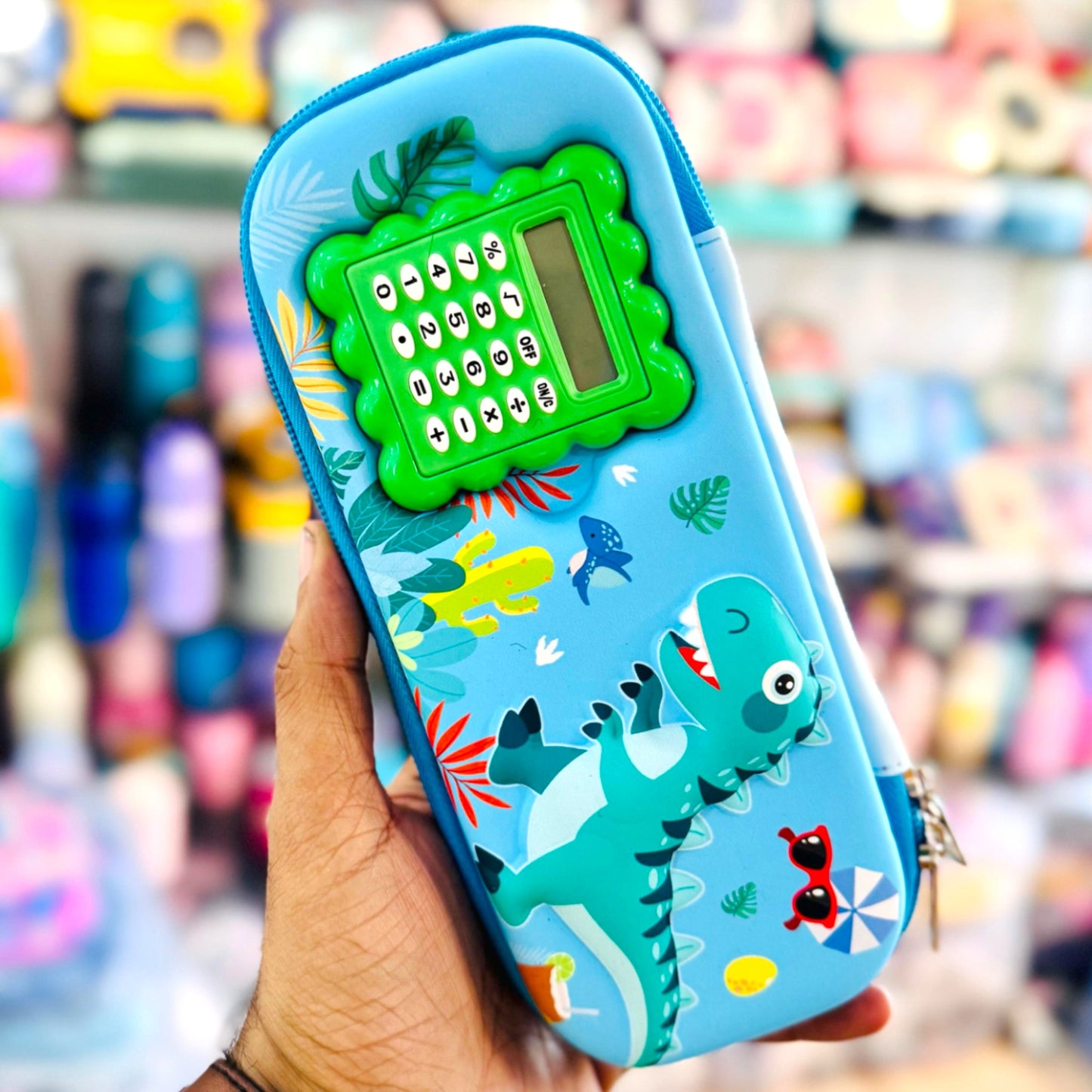 Dino Pencil Pouch with Calculator for Kids School Stationary