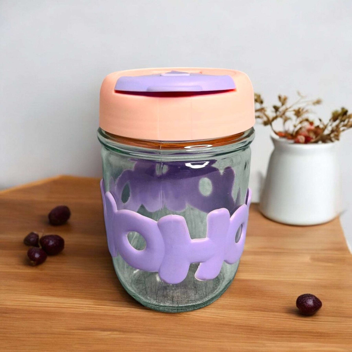Hoho Printed Glass Tumbler with Lid and Straw - 450ml