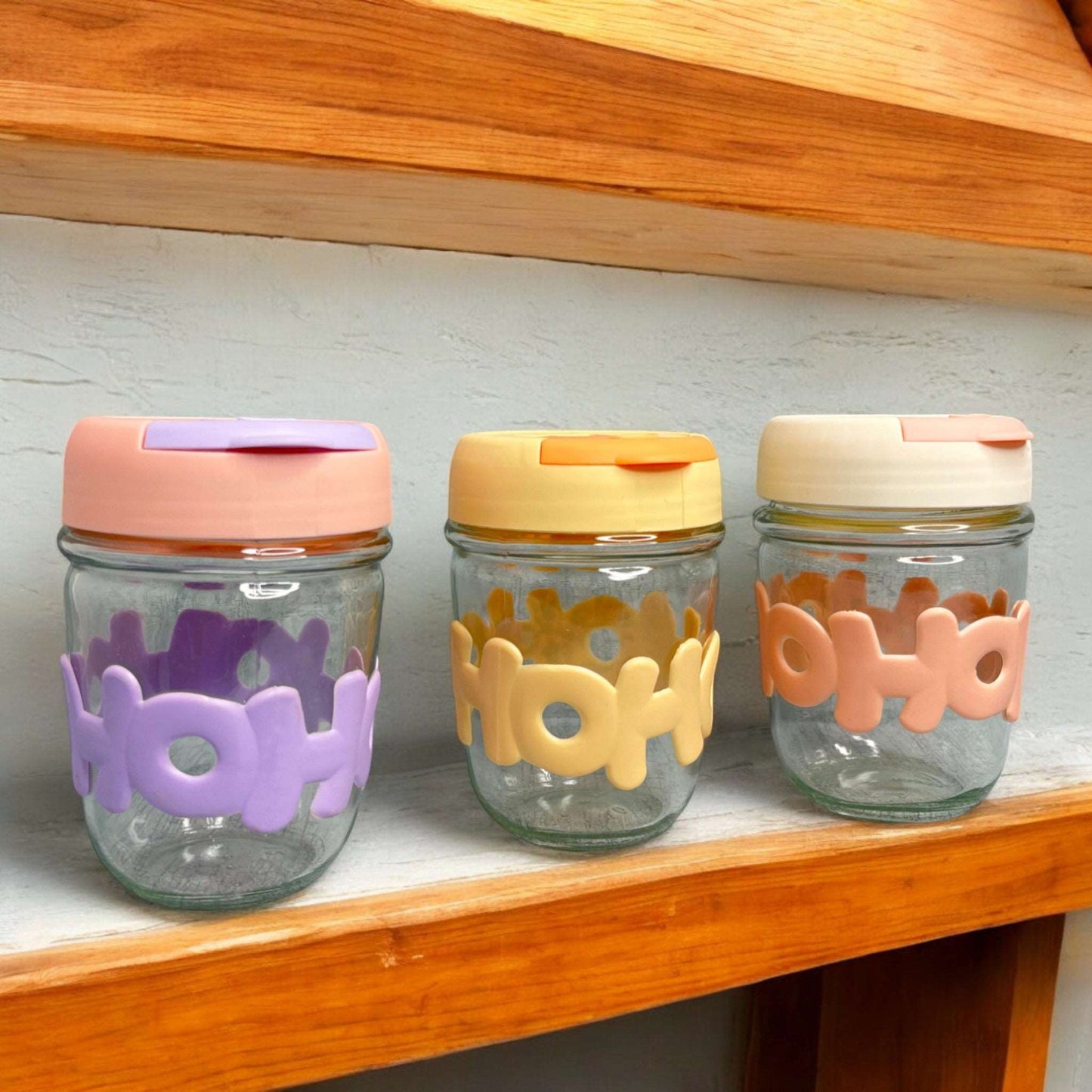 Hoho Printed Glass Tumbler with Lid and Straw - 450ml