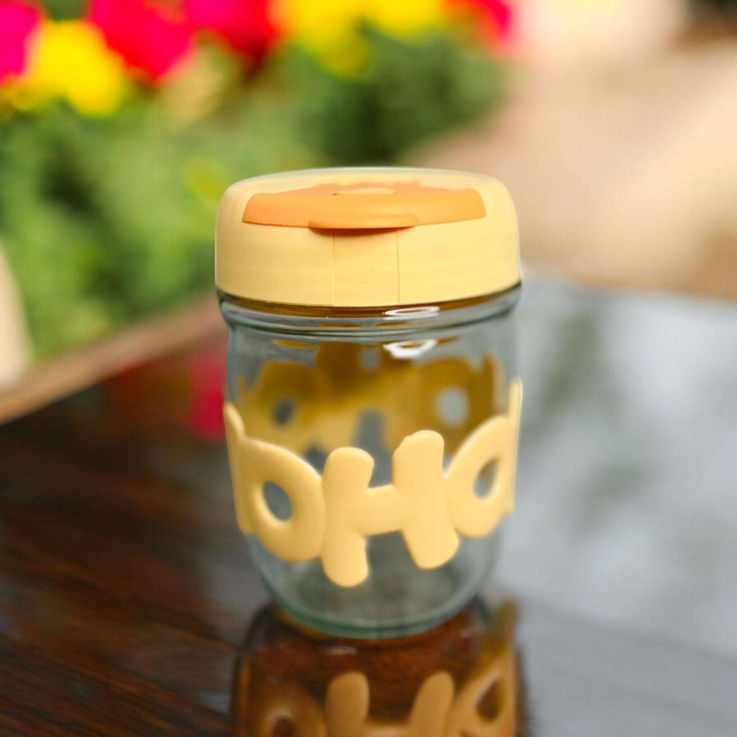 Hoho Printed Glass Tumbler with Lid and Straw - 450ml