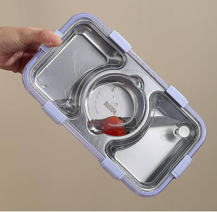 Bento 3 Compartment Stainless Steel Lunch Box with Bowl