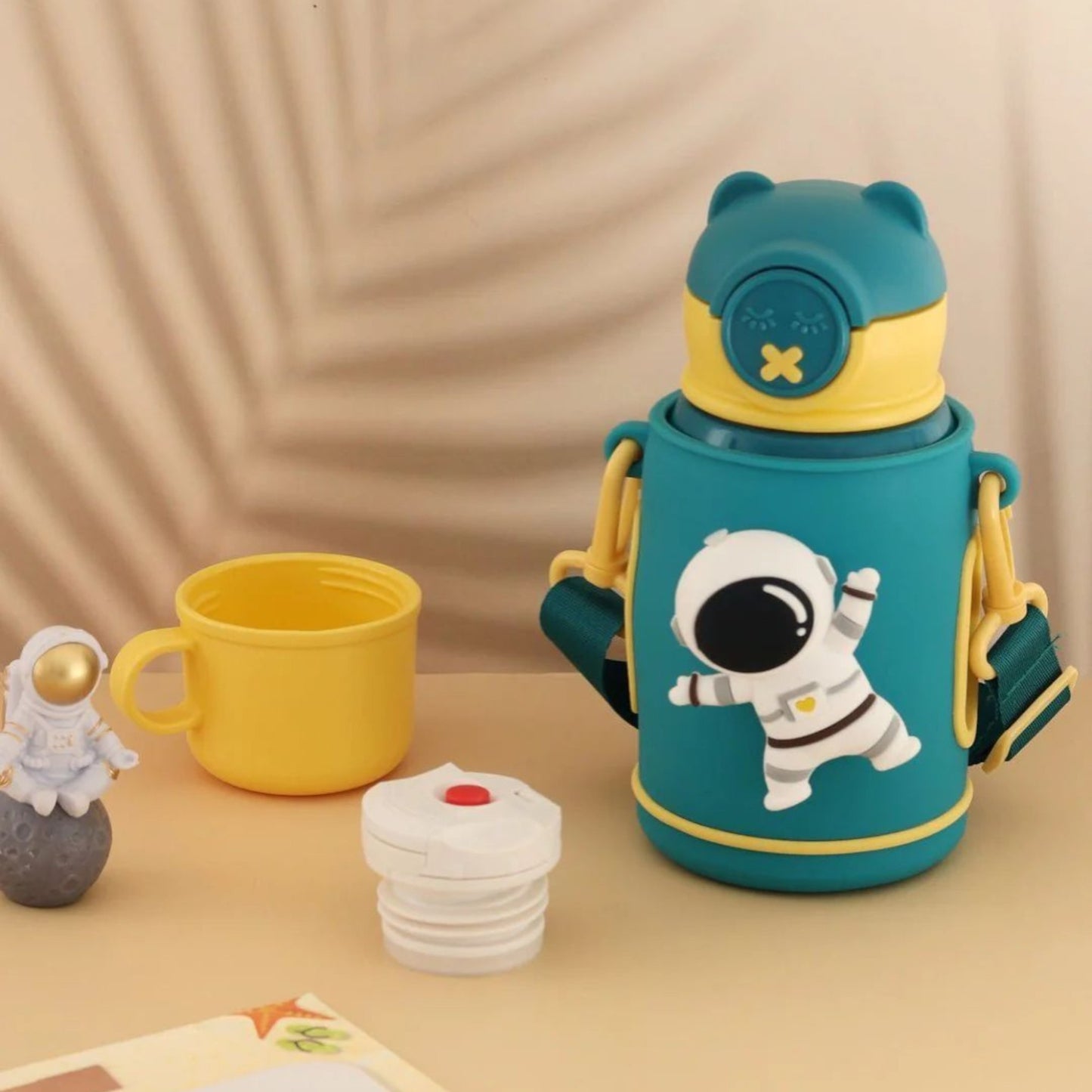 Space & Lion Theme Kids Insulated Steel Water Flask with Toy