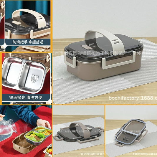 Leakproof 2 Grids Stainless Steel Lunch Box for Office Teens