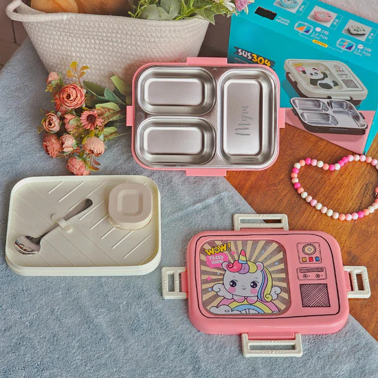 Radio Bento Steel Lunch Box | 4 Grids with Spoon Leak Proof