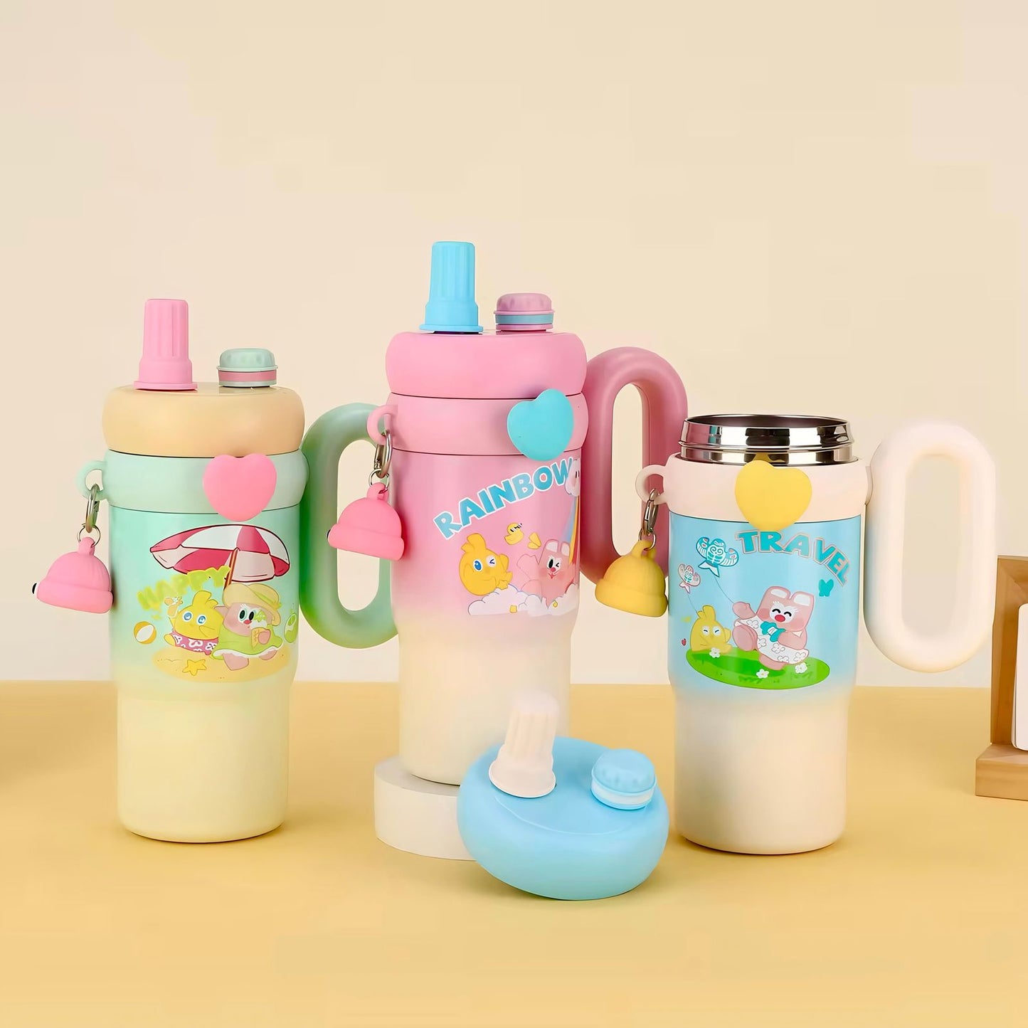 Hot & Cold Rainbow Sip Tumbler with Straw and Spout Lid 900 ml