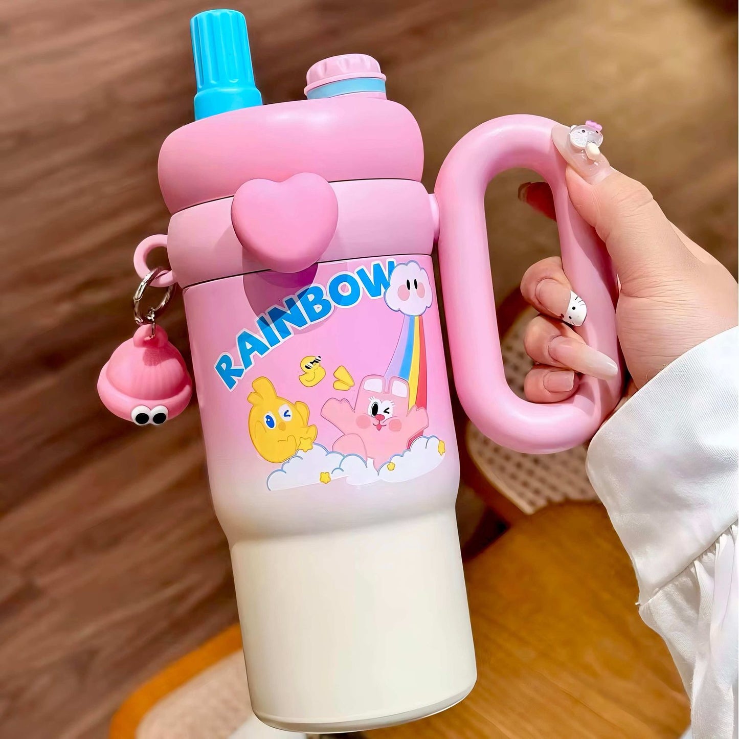 Hot & Cold Rainbow Sip Tumbler with Straw and Spout Lid 900 ml