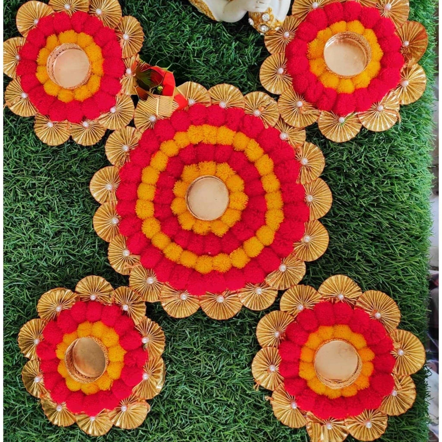 Pom Pom Rangoli with Tea Light Candle Set of 5