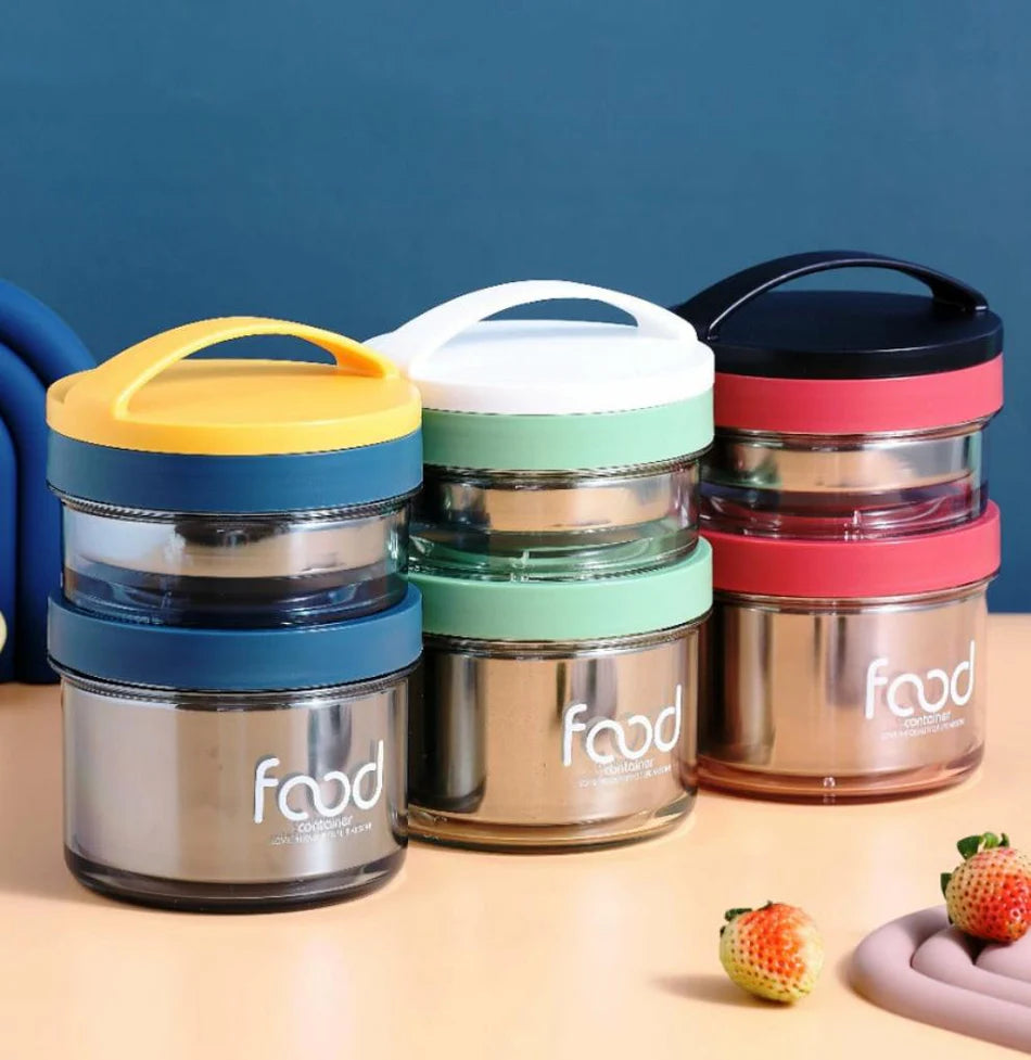 Double Layer Round Stainless Steel Lunch Box 900ml