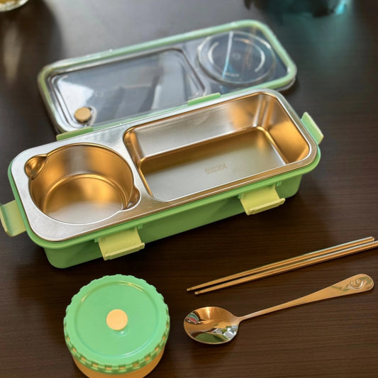Sleek Stainless Steel Bento Lunch Box with Spoon and Bowl