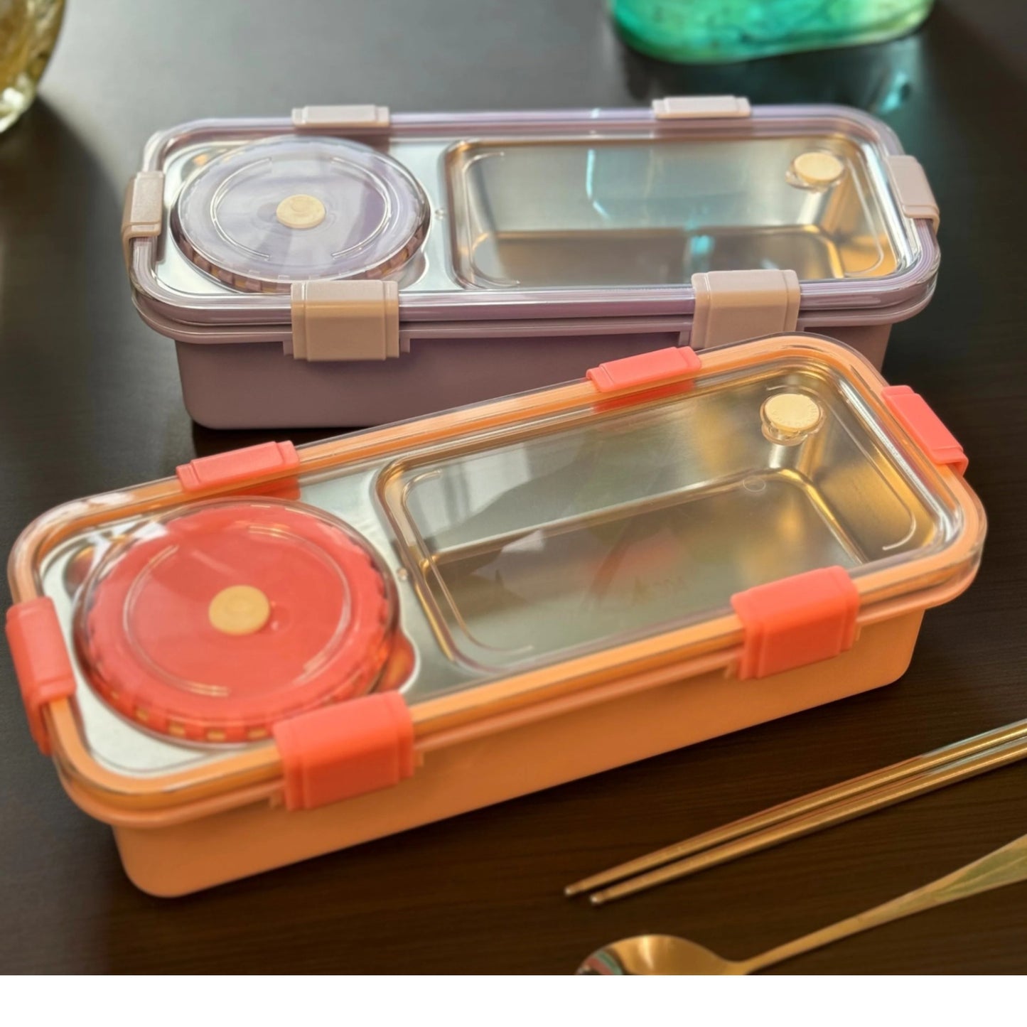 Sleek Stainless Steel Bento Lunch Box with Spoon and Bowl