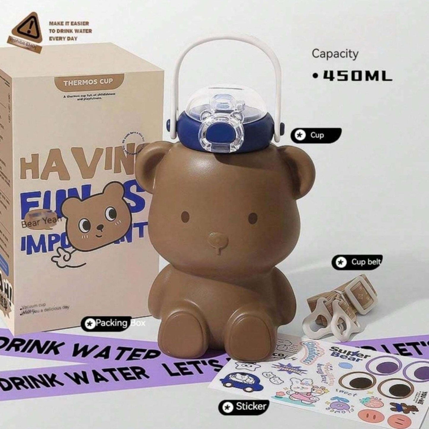 Teddy Bear Stainless Steel Insulated Water Bottle 450ml
