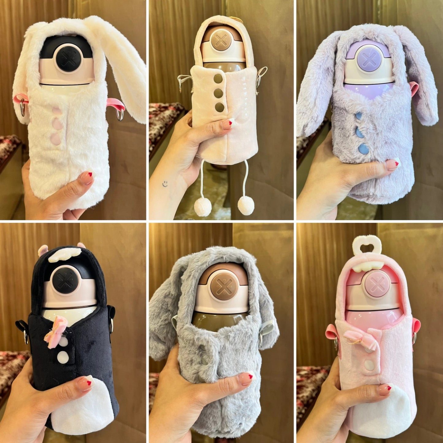 Teddy Furr Cover Water Bottle Cute Insulated Steel Sipper