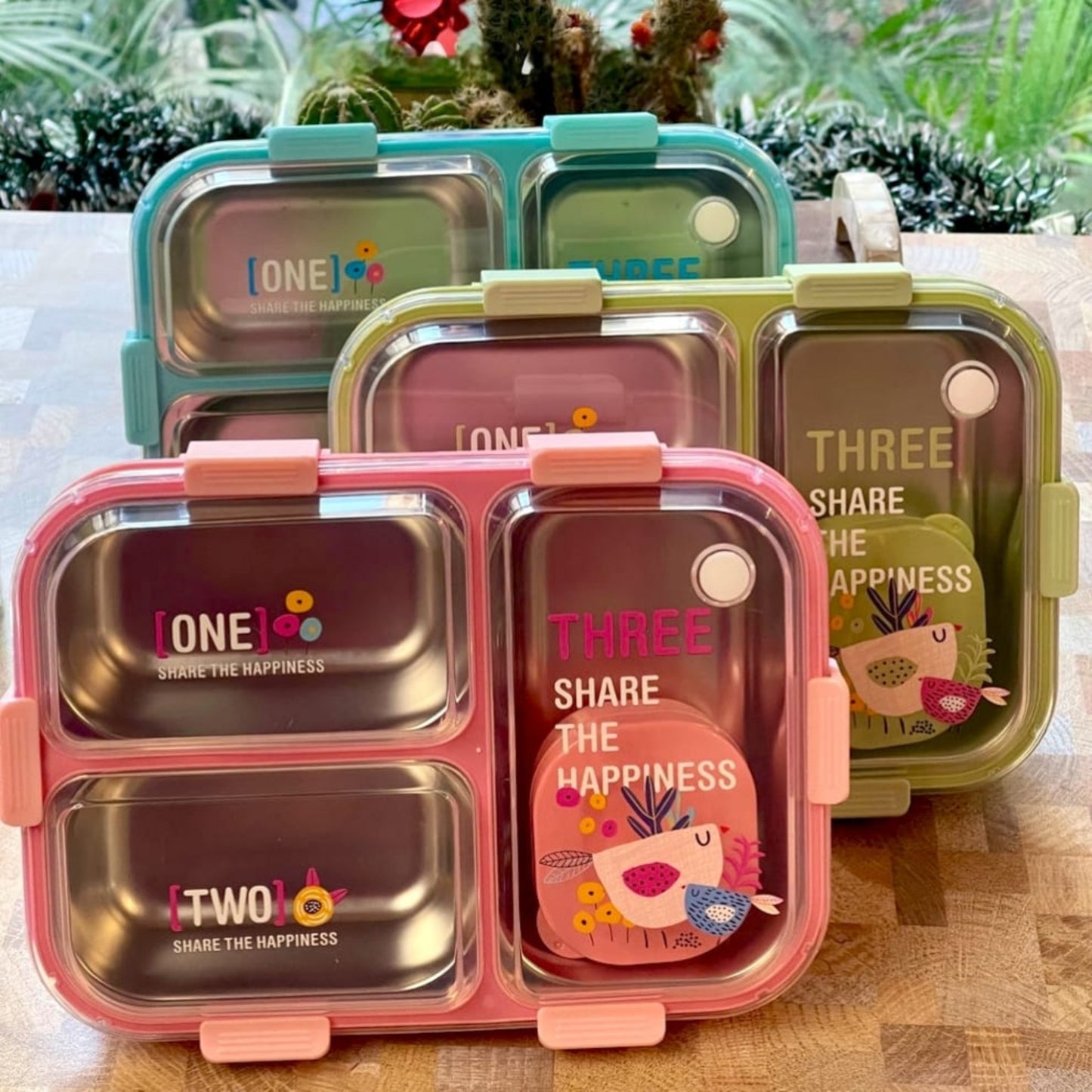 Bento Stainless Steel Lunch Box 3 Grids with Spoon Leak Proof