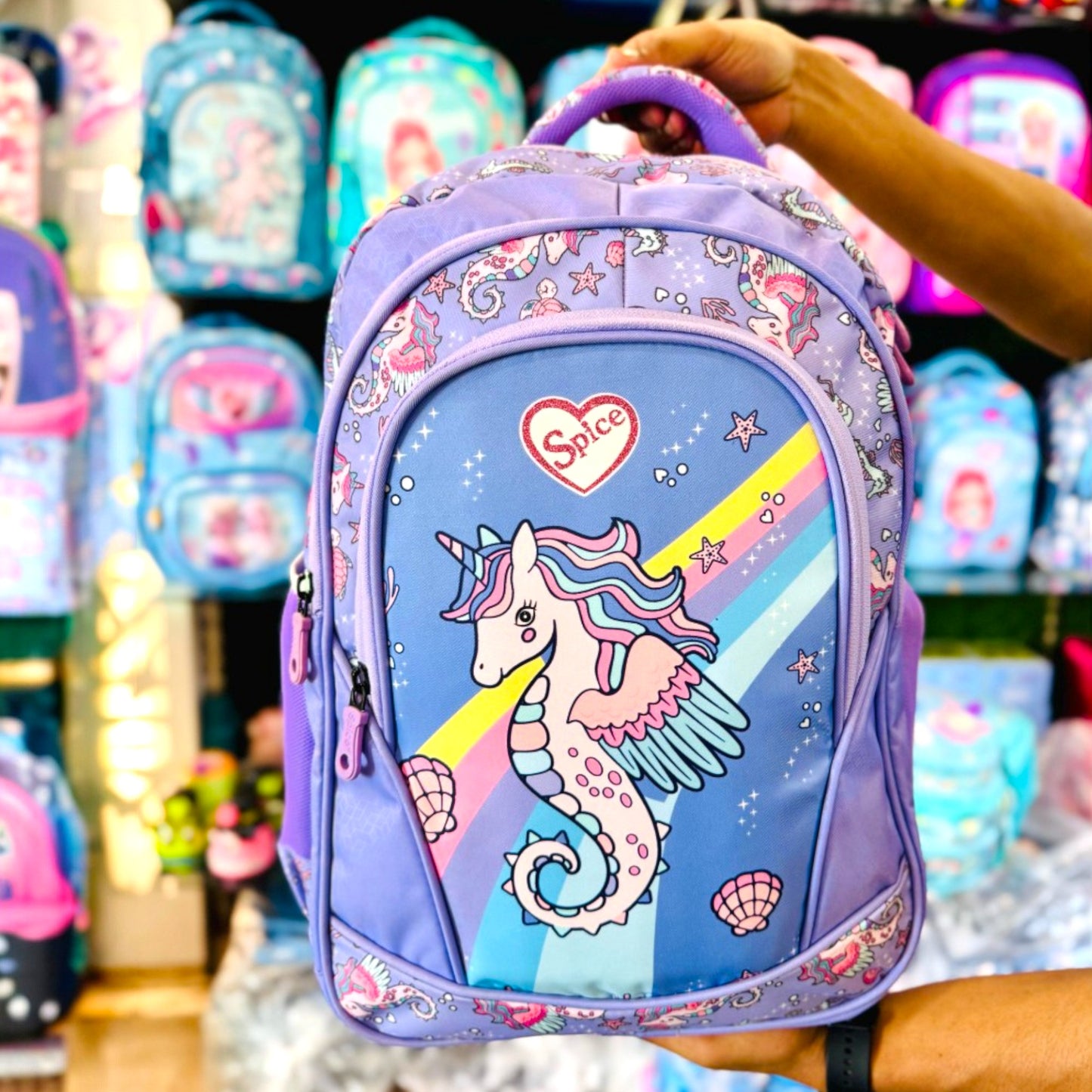 Unicorn School Backpack for Girls 19 inches with Name Badge