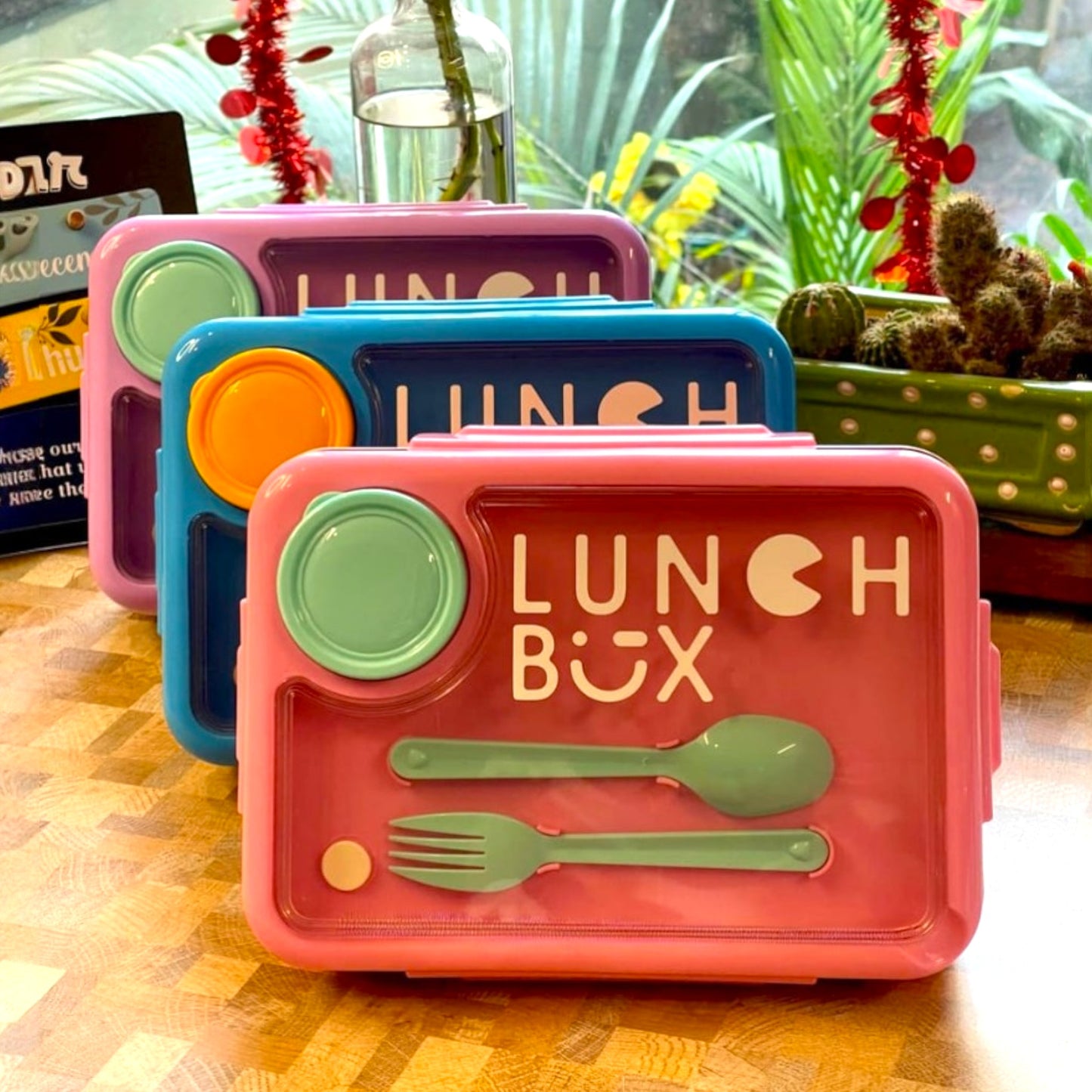 Lunch Box 3 Grids Stainless Steel Leak Proof with Spoon