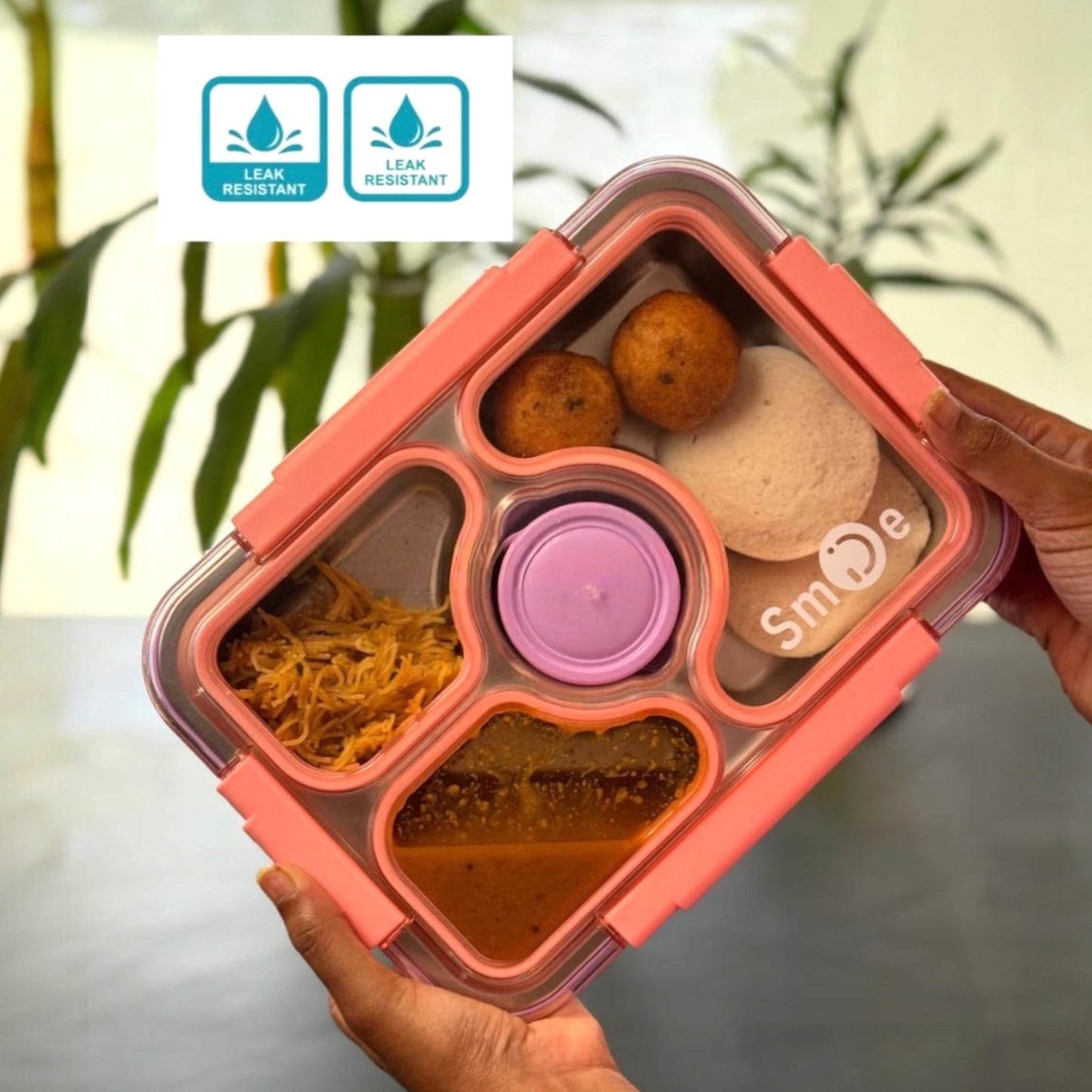 Bento 4 Grid Stainless Steel Leakproof Lunch Box with Spoon