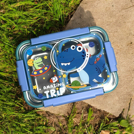 Stainless Steel Bento Lunch Box Transparent- 710 ml, 3 Grids