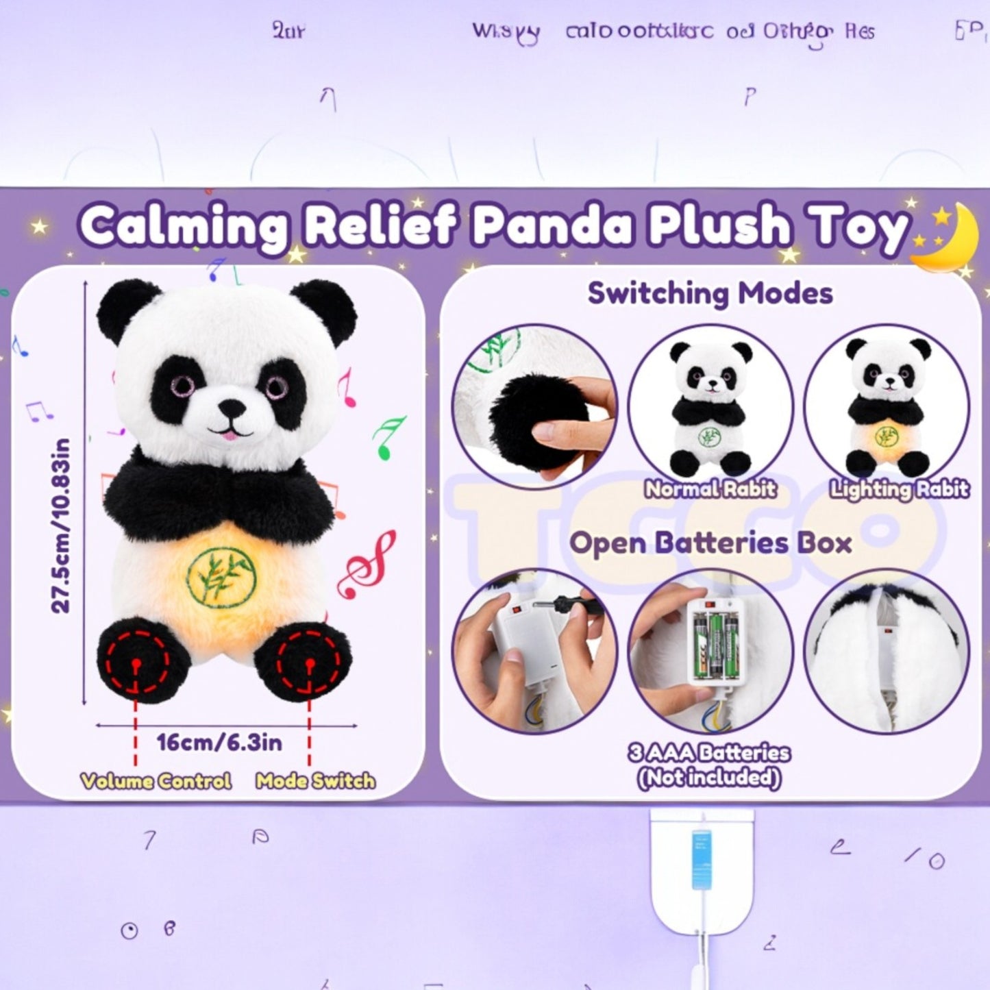 Breathing Teddy Panda with Music Lights & Breathing Motion