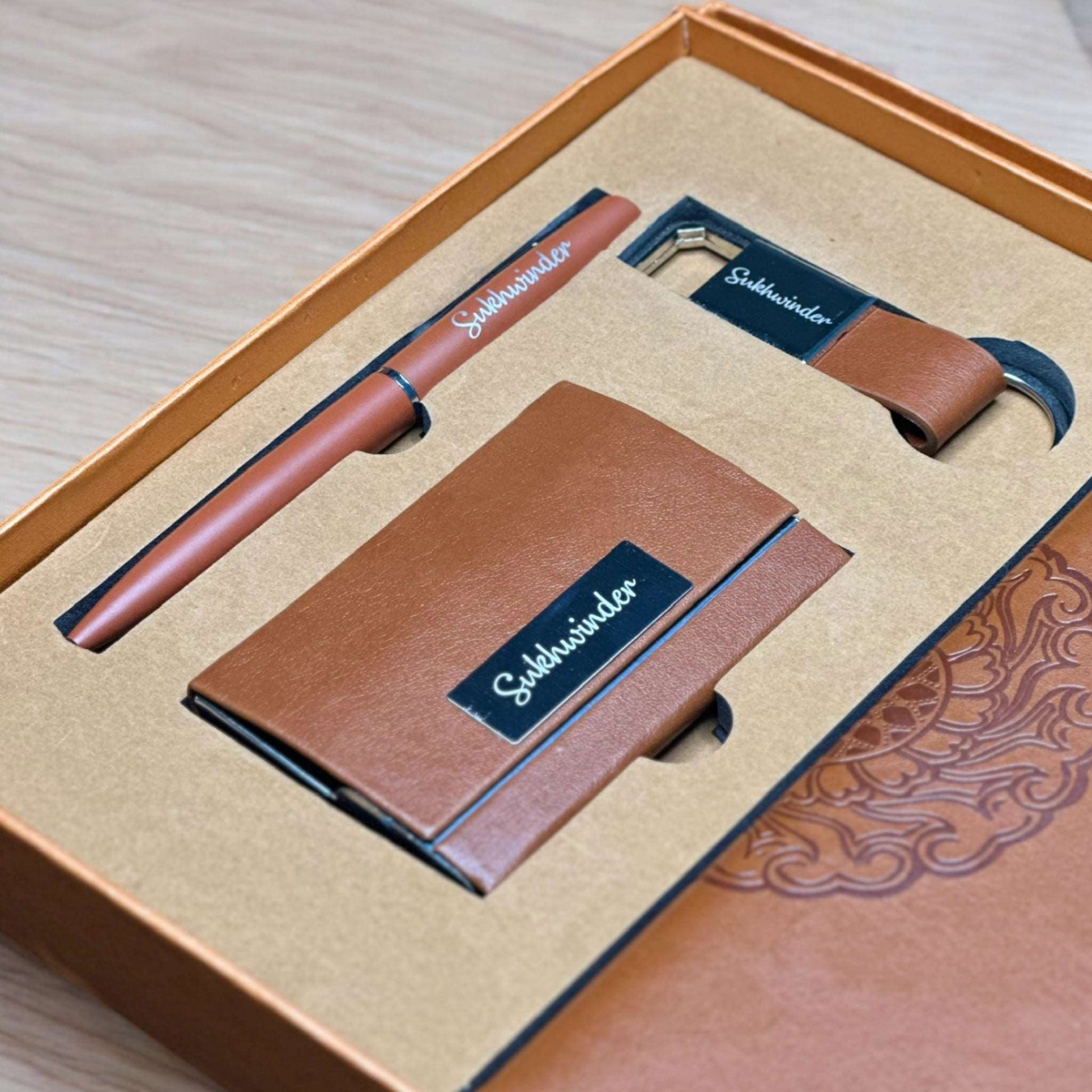 Customised Corporate Set Diary Pen Cardholder Keychain Brown