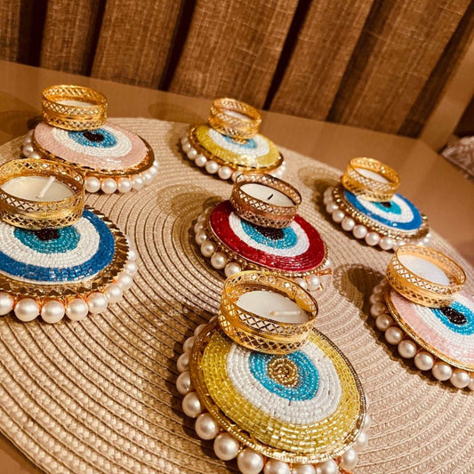 Handcrafted Evil Eye Pearls Tealight Holder